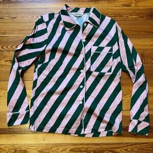 Boden Striped Button Up Shirt with Pocket and Piping